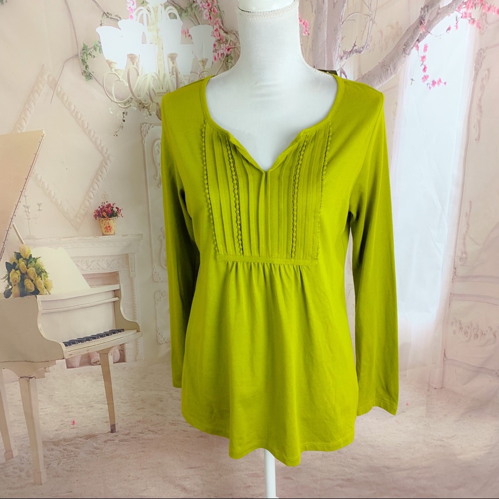 NEW J Jill Lime Green Cotton Laurel Blouse